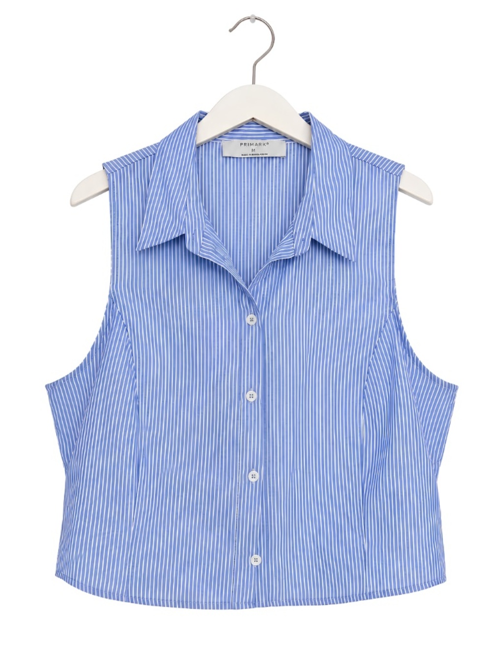 Primark Blue White Striped Sleeveless Button Down Cropped Top | Medium